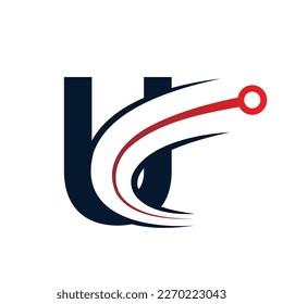 Tech Letter U red and black Logo . Futuristic Vector Logo Template with Green and Blue Gradient Color. Geometric Shape. Usable for Business and Technology Logos