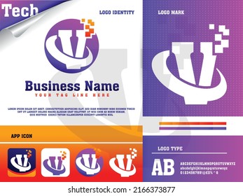Tech Letter V Logo Design Template