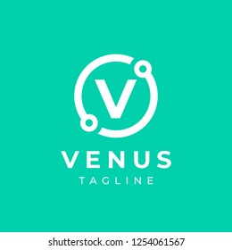 Tech Letter V Logo Icon Design Template. Technology Abstract Line Connection Circle Vector Logotype. Simple creative template.