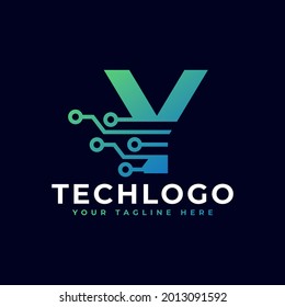 Tech Letter Y Logo. Futuristic Vector Logo Template with Green and Blue Gradient Color. Geometric Shape. Usable for Business and Technology Logos.