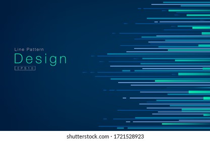 Tech light green horizontal speed lines on dark blue background. Vector illustration.