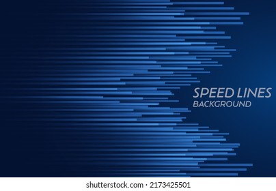 Tech light green horizontal speed lines on dark blue background. Vector illustration.