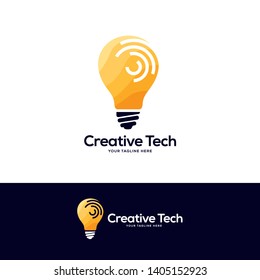 tech lightbulb logo designs concept, creative icon symbol technology logo, bulb logo designs