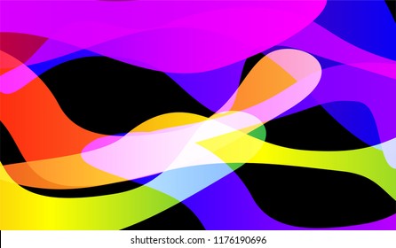 Tech Liquid Background. Bright Neon Trendy Design for Print, Brochure, Placard. Gradient Shapes on Black Background.