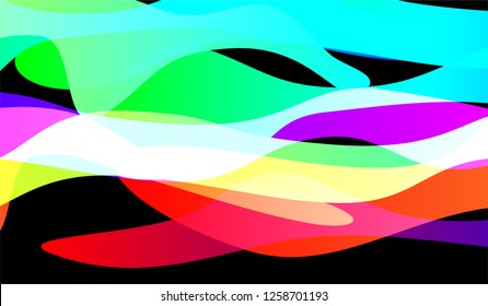 Tech Liquid Background. Bright Neon Modern Design for Print, Brochure, Placard. Gradient Shapes on Black Background.