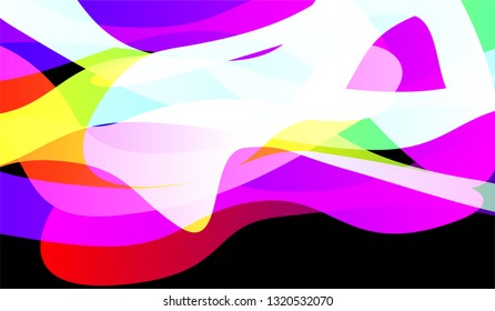 Tech Liquid Background. Bright Neon Modern Design for Wallpaper, Brochure, Placard. Gradient Shapes on Black Background.