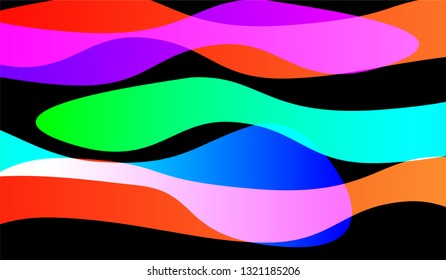 Tech Liquid Background. Bright Neon Futuristic Design for Card, Cover, Banner. Gradient Shapes on Black Background.