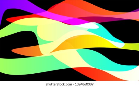 Tech Liquid Background. Bright Neon Trendy Design for Card, Cover, Poster. Gradient Shapes on Black Background.