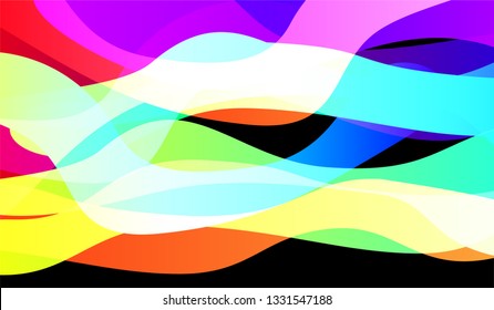 Tech Liquid Background. Bright Neon Modern Design for Wallpaper, Brochure, Placard. Gradient Shapes on Black Background.