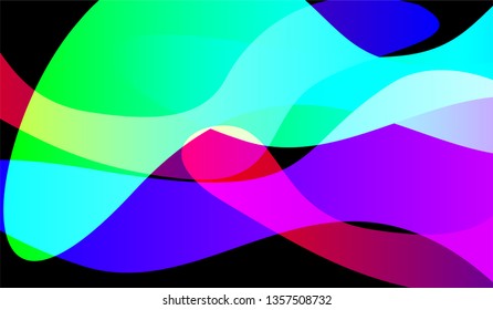 Tech Liquid Background. Bright Neon Dynamic Design for Print, Brochure, Placard. Gradient Shapes on Black Background.