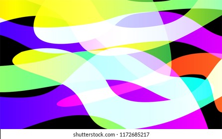 Tech Liquid Background. Colorful Neon Trendy Design for Wallpaper, Brochure, Placard. Gradient Shapes on Black Background.