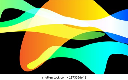 Tech Liquid Background. Colorful Neon Trendy Design for Card, Cover, Banner. Gradient Shapes on Black Background.