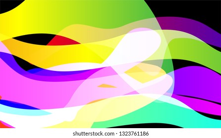 Tech Liquid Background. Colorful Neon Dynamic Design for Wallpaper, Banner, Placard. Gradient Shapes on Black Background.