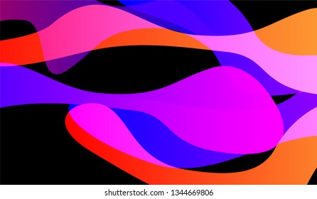 Tech Liquid Background. Colorful Neon Trendy Design for Card, Cover, Poster. Gradient Shapes on Black Background.
