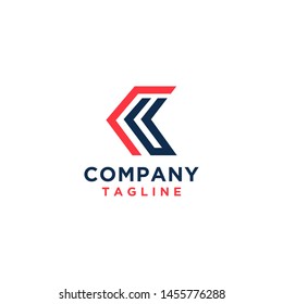 Tech logo with arrow symbol blue and red color line style