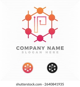 Tech logo blended with initial letter. P logo design