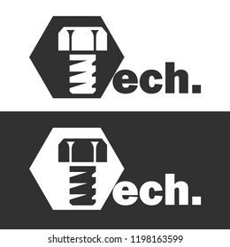 Tech logo. Bolt and nut. Vector illustration.