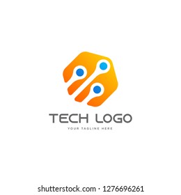 Tech logo. Colorful technical symbol. Hex rounded style. - Vector