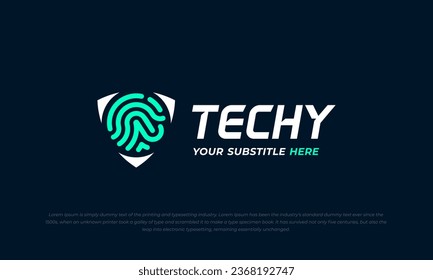 tech logo combination fingerprint and triangle abstract shield