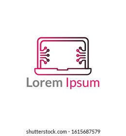 Tech logo concept with line art style and minimalist. Gradient Logo