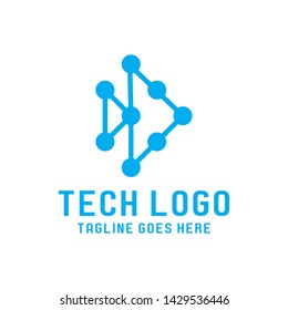 Tech Logo Design With Flat and Geometry Concept. Identity Logotype. Digital And Technology Emblem For Company. Line Tech Icon For Business Idea.