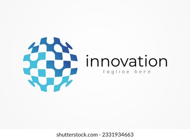 Tech Logo Design Inspiration, Blue globe with  Connected dot, Usable for Business and Technology Logos, Flat Vector Logo Design Template Element