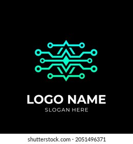 vector de diseño de logotipo tecnológico con estilo de color verde plano