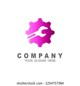 Tech logo with gear and wrench, workshop design template