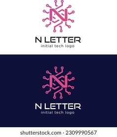 Tech Logo | N Letter Tech Logo | Initial Letter N Logo | Technology Logo