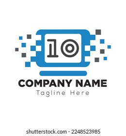 Tech Logo On Letter 10 Template. Tech Logo On 10 Letter, Initial Tech Sign Concept Template
