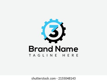 Tech Logo On Letter 3 Template. Tech Logo On 3 Letter, Initial Tech Sign Concept Template