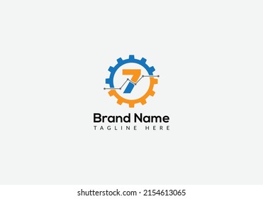 Logo Tecnológico En Plantilla De Letra 7. Logotipo técnico en 7 letras, plantilla inicial de concepto de signo técnico
