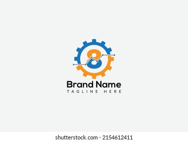 Logo Tecnológico En Plantilla De Letra 8. Logotipo técnico en 8 letras, plantilla inicial de concepto de signo técnico