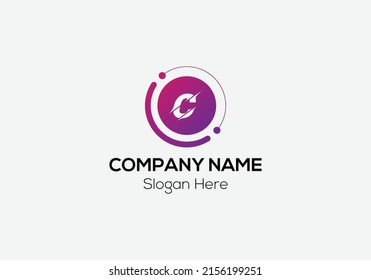 Tech Logo On Letter C Template. Tech Logo On C Letter, Initial Tech Sign Concept Template
