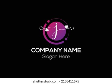 Tech Logo On Letter J Template. Tech Logo On J Letter, Initial Tech and love Sign Concept Template