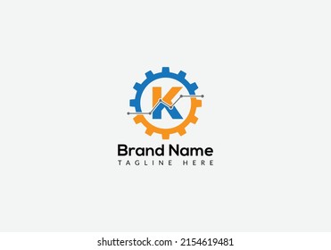 Tech Logo On Letter K Template. Tech Logo On K Letter, Initial Tech Sign Concept Template