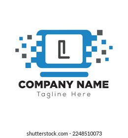 Tech Logo On Letter L Template. Tech Logo On L Letter, Initial Tech Sign Concept Template