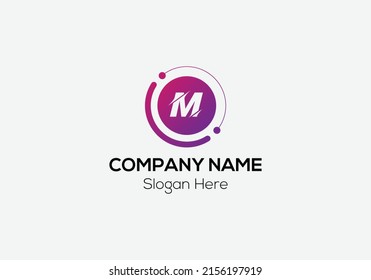 Tech Logo On Letter M Template. Tech Logo On M Letter, Initial Tech Sign Concept Template
