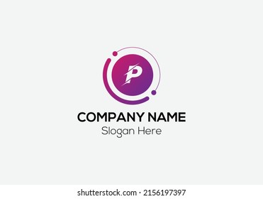 Tech Logo On Letter P Template. Tech Logo On P Letter, Initial Tech Sign Concept Template