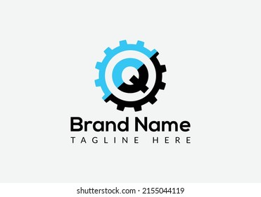 Logo Tecnológico En Plantilla De Letra Q. Logotipo técnico en letra Q, plantilla inicial de concepto de signo técnico