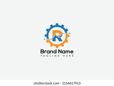 Tech Logo On Letter R Template. Tech Logo On R Letter, Initial Tech Sign Concept Template