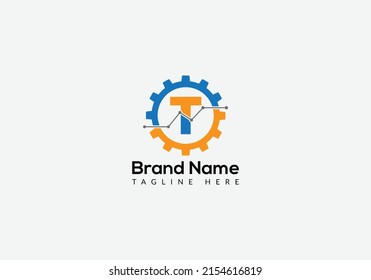 Tech Logo On Letter T Template. Tech Logo On T Letter, Initial Tech Sign Concept Template