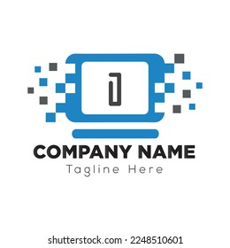 Tech Logo On Letter I Template. Tech Logo On I Letter, Initial Tech Sign Concept Template