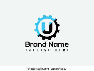 Tech Logo On Letter U Template. Tech Logo On U Letter, Initial Tech Sign Concept Template