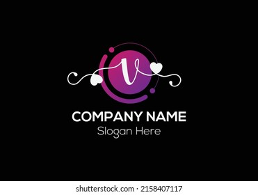 Tech Logo On Letter V Template. Tech Logo On V Letter, Initial Tech and love Sign Concept Template