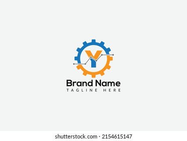 Tech Logo On Letter Y Template. Tech Logo On Y Letter, Initial Tech Sign Concept Template