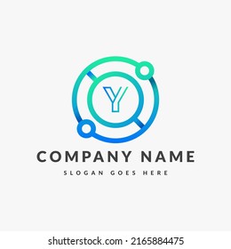 Tech Logo On Letter Y Template. Tech On Y Letter, Initial Tech Sign Concept 