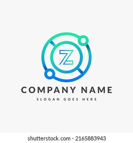 Tech Logo On Letter Z Template. Tech On Z Letter, Initial Tech Sign Concept 