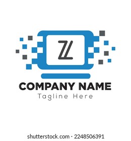 Tech Logo On Letter Z Template. Tech Logo On Z Letter, Initial Tech Sign Concept Template