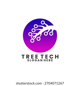 Logotipo técnico con conexiones de raíz y Plantilla de Vector de diseño de logotipo circular.